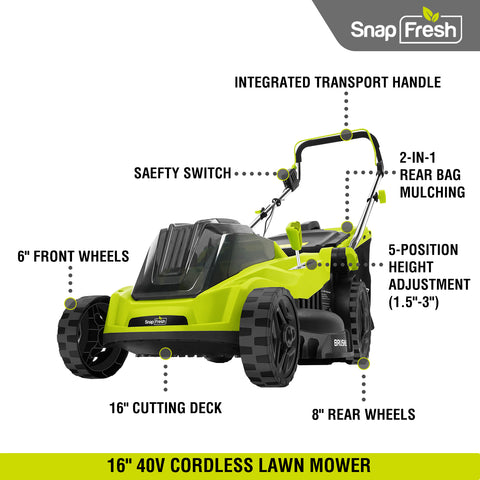 SnapFresh 16 Inch Brushless Electric Lawn Mower（LM3801）