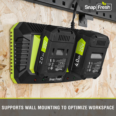 2 Port 20V Battery Fast Charger (CH20252), Work with of BBT-DC20A & BBT-DC40A & BBT-DC60A Only, Dual-Port Rapid Charger for All SnapFresh 20V Batteries