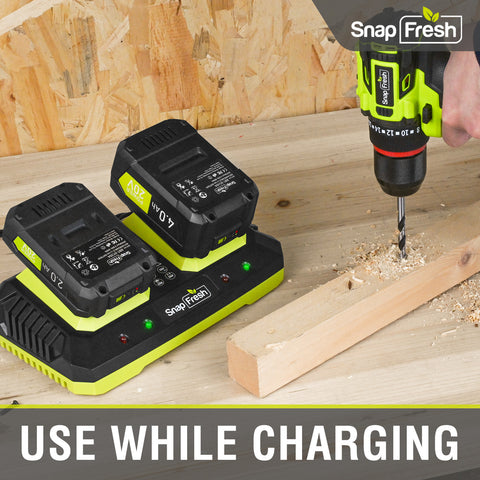 2 Port 20V Battery Fast Charger (CH20252), Work with of BBT-DC20A & BBT-DC40A & BBT-DC60A Only, Dual-Port Rapid Charger for All SnapFresh 20V Batteries