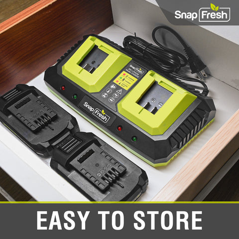 2 Port 20V Battery Fast Charger (CH20252), Work with of BBT-DC20A & BBT-DC40A & BBT-DC60A Only, Dual-Port Rapid Charger for All SnapFresh 20V Batteries