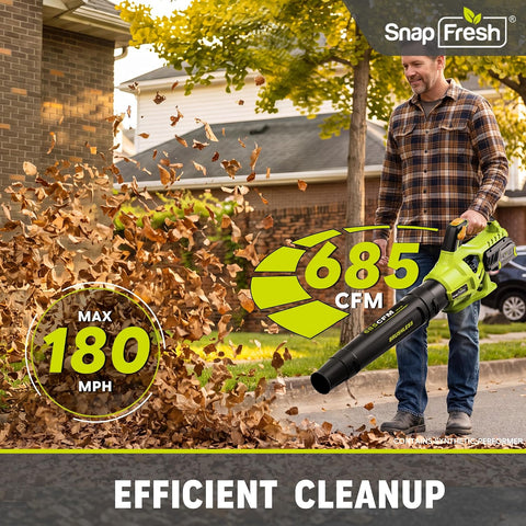 SnapFresh Cordless Brushless Leaf Blower (685CFM)