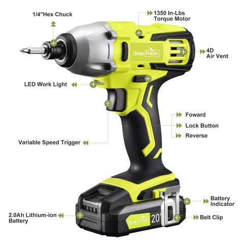 20V Impact Driver Set with 2.0Ah Li-ion Battery and Charger