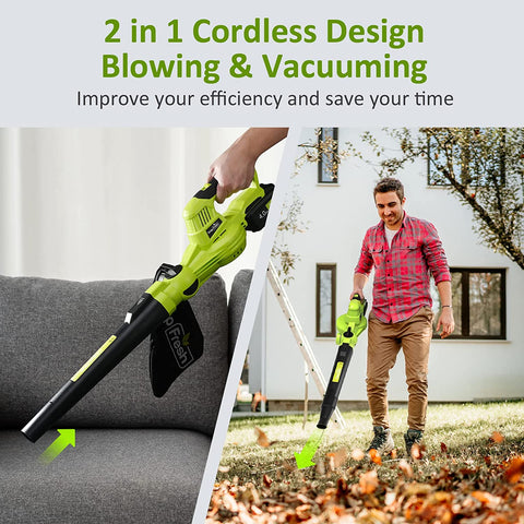 20V Cordless 2-in-1 leaf blower/Vacuum (110MPH/130CFM), 4.0Ah Li-ion Battery and Charger